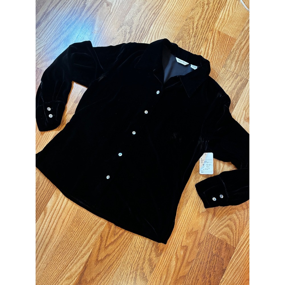 Eddie Bauer Silk Blend Velvet Button Up Whimsigoth Dark Academia Top MP Black